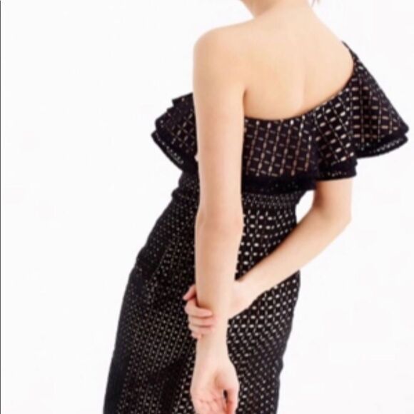 J Crew Collection One Shoulder Ruffle Eyelet Black Dress Size 2 - Picture 10 of 14
